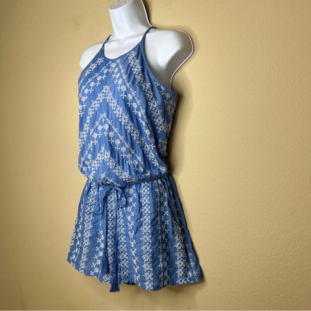LOFT Blue & White Embroidered Romper with Pockets - Sz XS - Picture 8 of 12